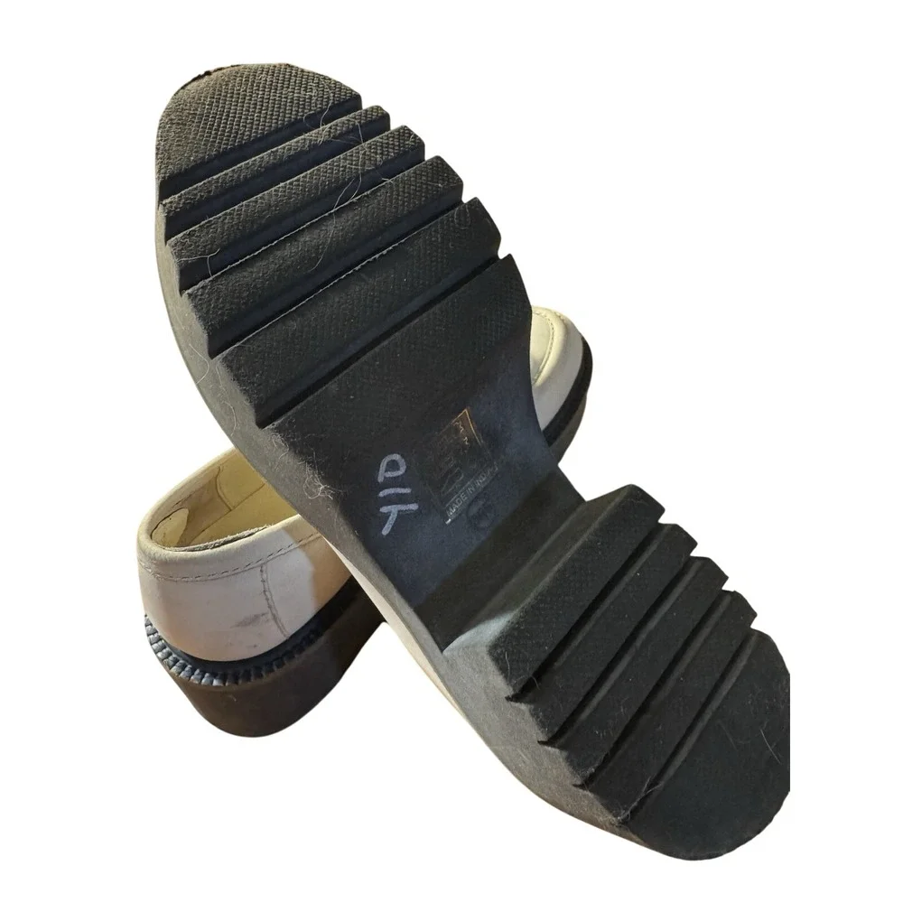 Free People Women Off White Leather Penny‎ Loafers Chunky Lug Platform Sole 38.5